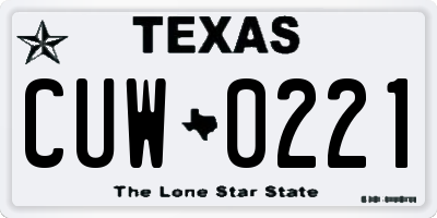 TX license plate CUW0221