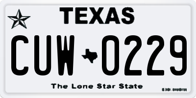 TX license plate CUW0229