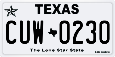 TX license plate CUW0230