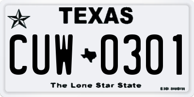 TX license plate CUW0301