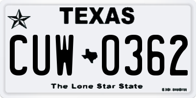TX license plate CUW0362