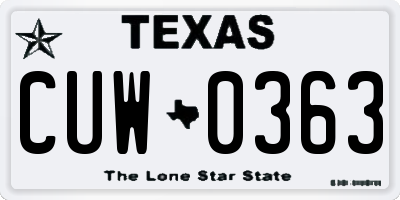 TX license plate CUW0363
