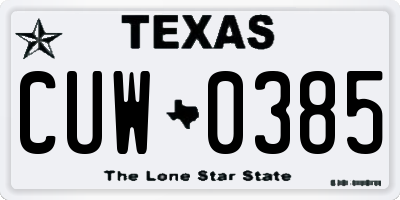 TX license plate CUW0385