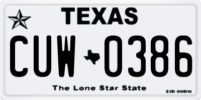 TX license plate CUW0386