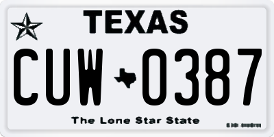 TX license plate CUW0387