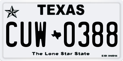 TX license plate CUW0388
