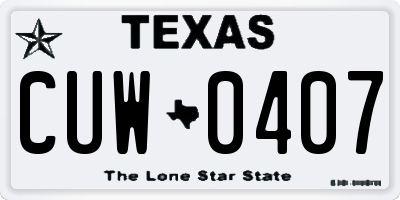 TX license plate CUW0407