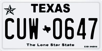TX license plate CUW0647