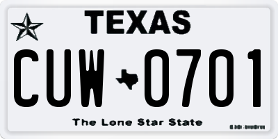 TX license plate CUW0701