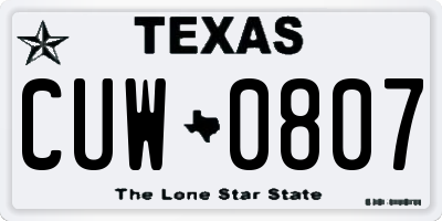 TX license plate CUW0807