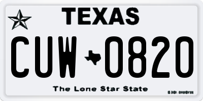 TX license plate CUW0820