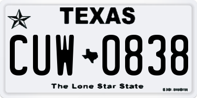 TX license plate CUW0838