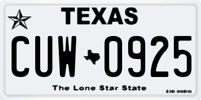 TX license plate CUW0925