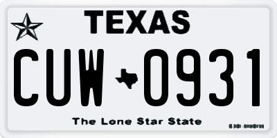 TX license plate CUW0931