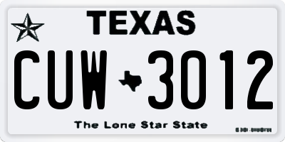 TX license plate CUW3012