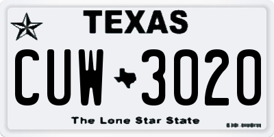 TX license plate CUW3020