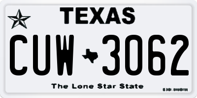 TX license plate CUW3062