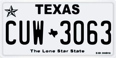 TX license plate CUW3063