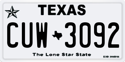 TX license plate CUW3092