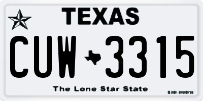 TX license plate CUW3315