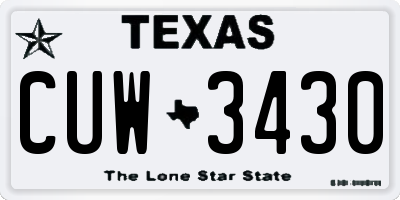 TX license plate CUW3430