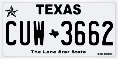 TX license plate CUW3662