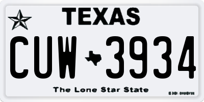 TX license plate CUW3934