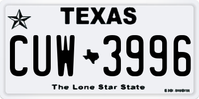 TX license plate CUW3996