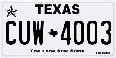 TX license plate CUW4003