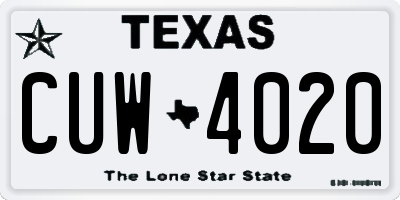 TX license plate CUW4020