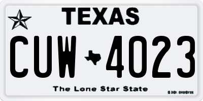 TX license plate CUW4023