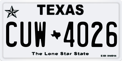 TX license plate CUW4026