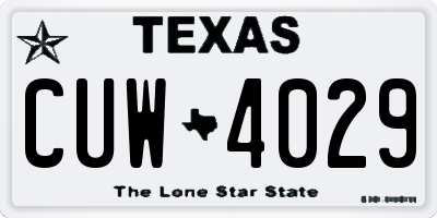 TX license plate CUW4029