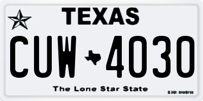 TX license plate CUW4030