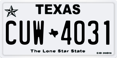 TX license plate CUW4031