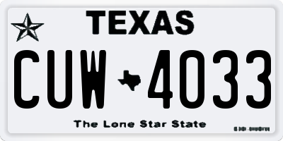 TX license plate CUW4033