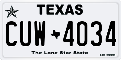 TX license plate CUW4034