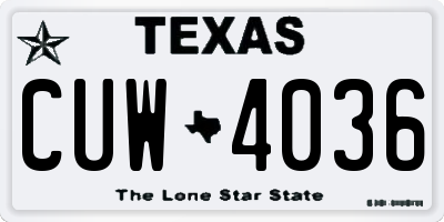 TX license plate CUW4036