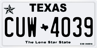 TX license plate CUW4039
