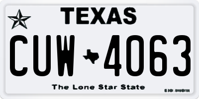 TX license plate CUW4063