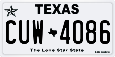 TX license plate CUW4086