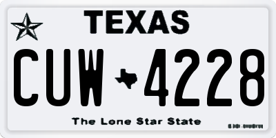 TX license plate CUW4228