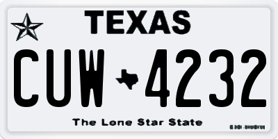 TX license plate CUW4232