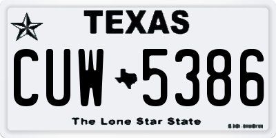 TX license plate CUW5386