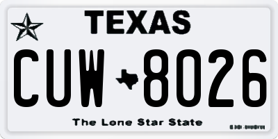 TX license plate CUW8026