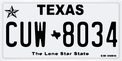 TX license plate CUW8034