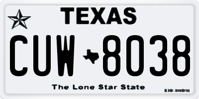 TX license plate CUW8038