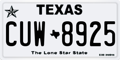 TX license plate CUW8925