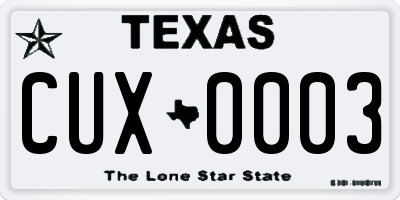 TX license plate CUX0003