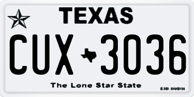 TX license plate CUX3036